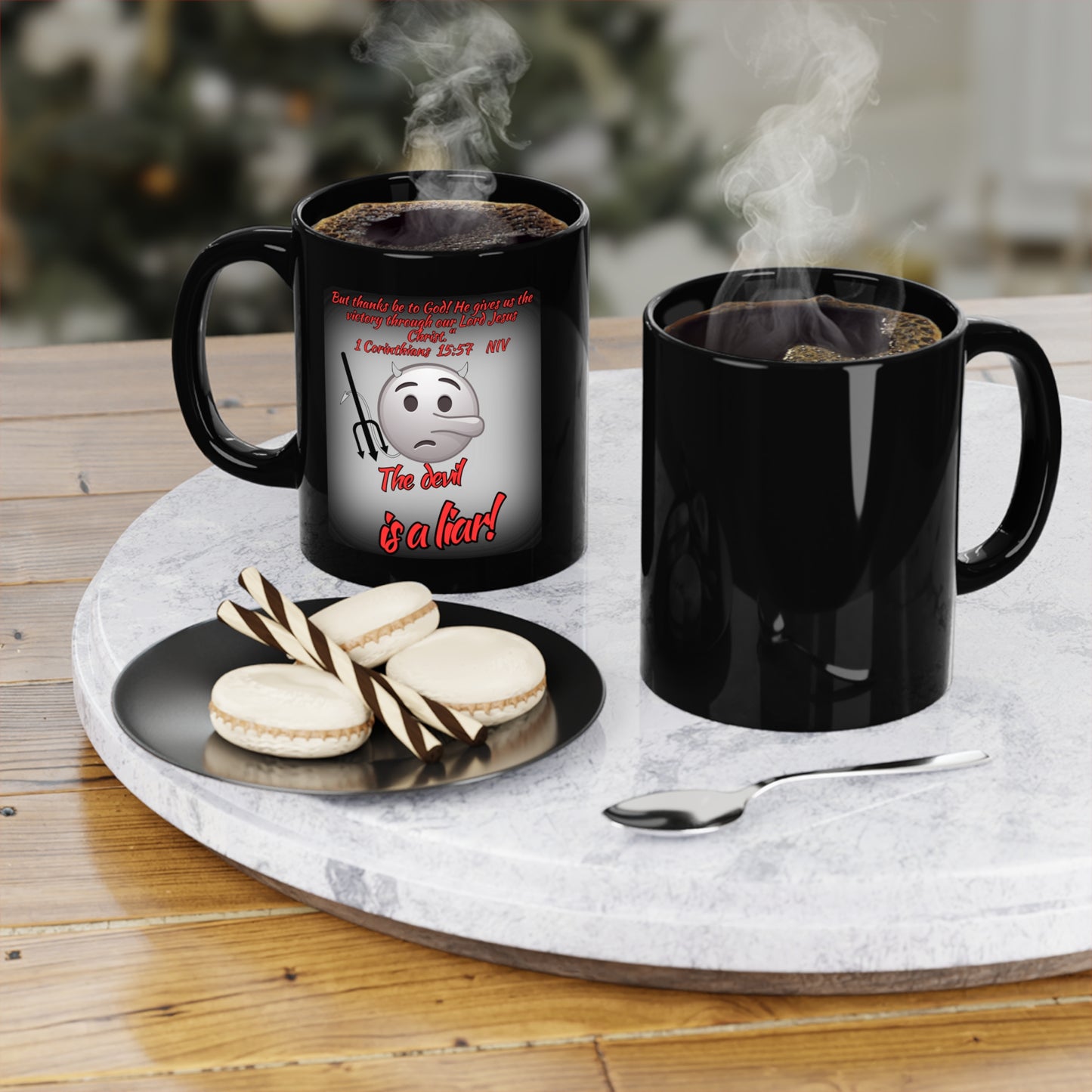 He's Lying!!!!! Black Coffee Mug, 11oz